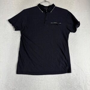 Cactus Man Ricky Singh Womens Large Navy Blue Tipped Polo Shirt Micro Pattern